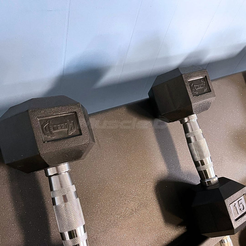 Load image into Gallery viewer, Muscle D Fitness - Rubber Hex Dumbbell Set - Steel Handle - Quality knurling - Weightlfting