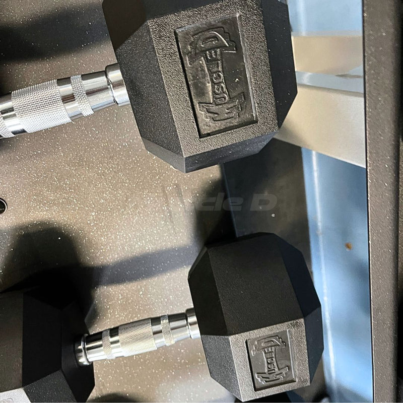 Load image into Gallery viewer, Muscle D Fitness - Rubber Hex Dumbbell Set - Steel Handle - Quality knurling - Weightlfting