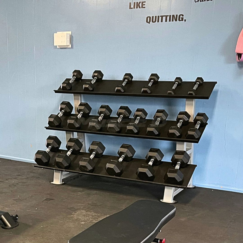 Load image into Gallery viewer, Muscle D Fitness - Rubber Hex Dumbbell Set - Steel Handle - Quality knurling - Weightlfting