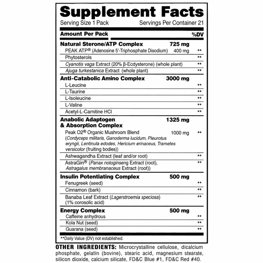 Animal M-Stak (21 Packs) nutrition facts label