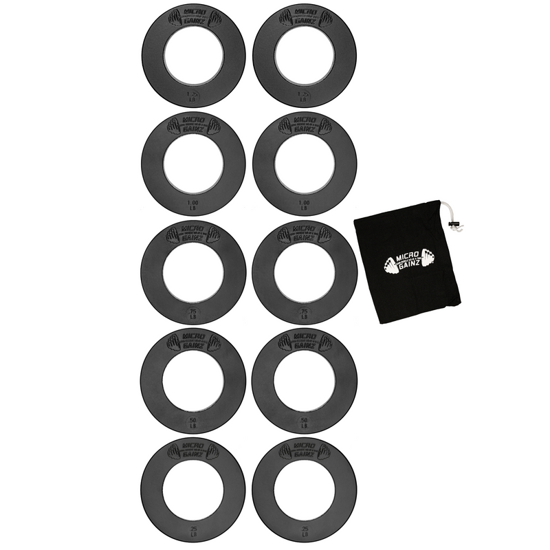 Load image into Gallery viewer, Micro Gainz - Multi-color Olympic Size Fractional Weight Plates Set of 10 Plates .25LB-1.25LB w/ Bag - Black