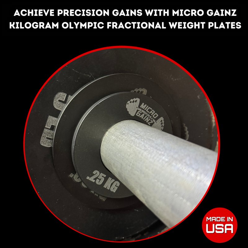 Load image into Gallery viewer, Micro Gainz - Olympic Size Kilogram Fractional Weight Plates Set of 6 Steel Plates (2-.25KG, 2-.50KG, 2-1KG)