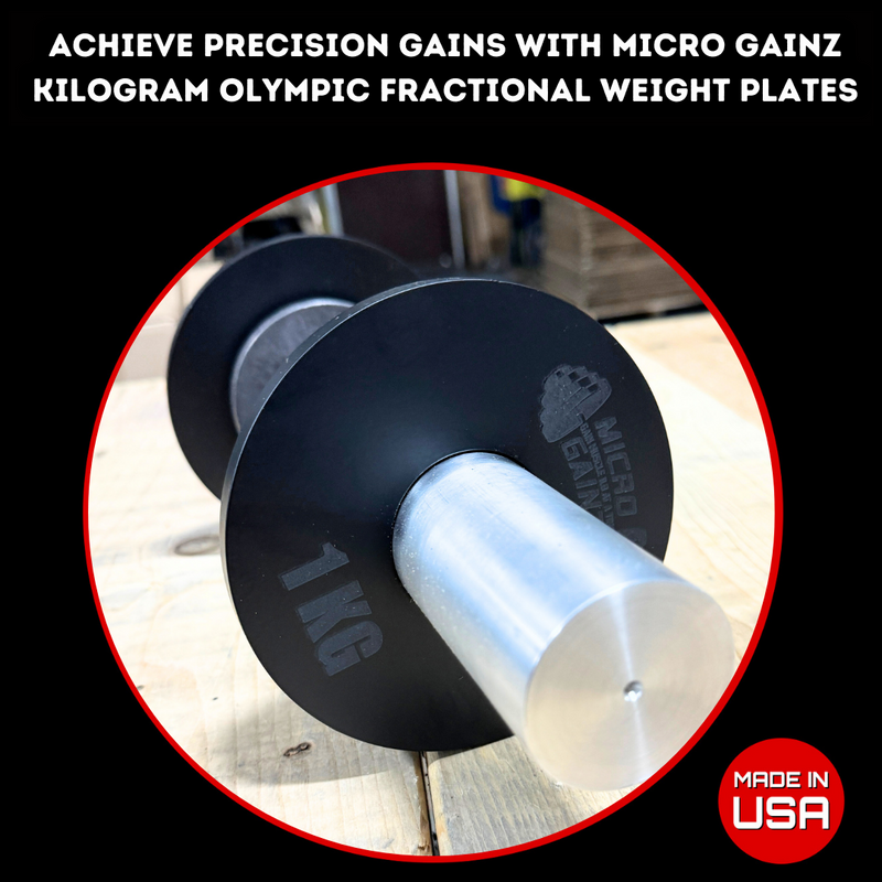 Load image into Gallery viewer, Micro Gainz - Olympic Size Kilogram Fractional Weight Plates Set of 6 Steel Plates (2-.25KG, 2-.50KG, 2-1KG)