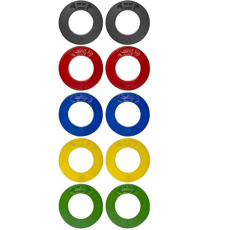 Load image into Gallery viewer, Micro Gainz - Multi-color Olympic Size Fractional Weight Plates Set of 10 Plates .25LB-1.25LB w/ Bag