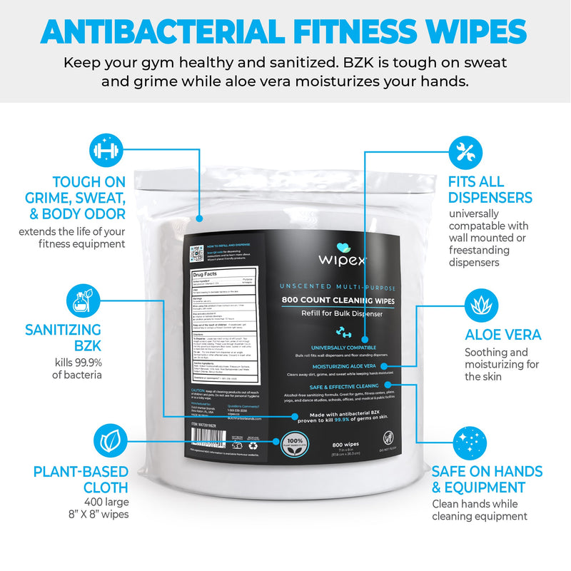 Load image into Gallery viewer, Wipex Co. - Antibacterial Bulk Gym Wipes Refill Roll 800ct | Skin-Safe 98.9% Natural Formula | Biodegradable Cloth