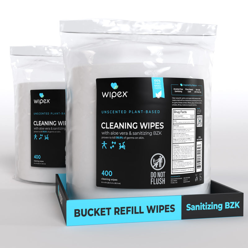 Load image into Gallery viewer, Wipex Co. - Antibacterial Bulk Gym Wipes Portable Dispensing Bucket 400ct | Skin-Safe 98.9% Natural Formula | Plant-Based Materials
