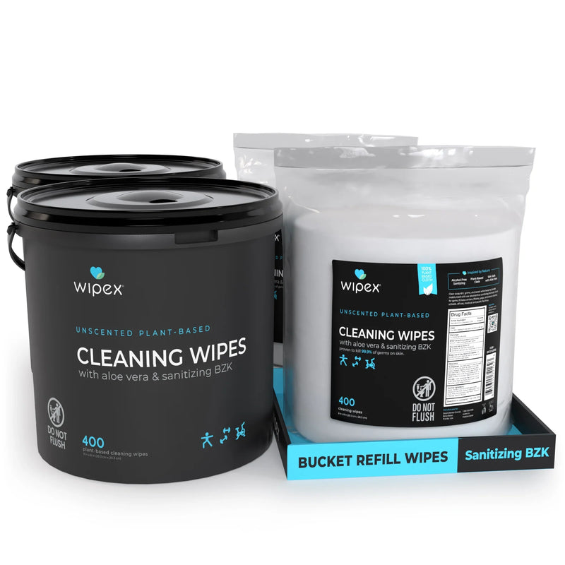 Load image into Gallery viewer, Wipex Co. - Wipex® Bulk Antibacterial Wipes Portable Dispensing Bucket 400ct | Skin-Safe Sanitizing Wipe | TÜV-Certified Plant-Based Cloth