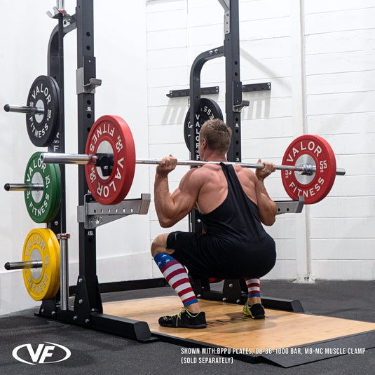 Valor Fitness - 3x3 Half Rack w/ Platform, Multi Grip Bar, and Plate Storage