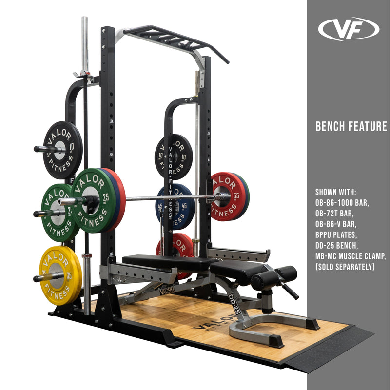 Load image into Gallery viewer, Valor Fitness - 3x3 Half Rack w/ Platform, Multi Grip Bar, and Plate Storage