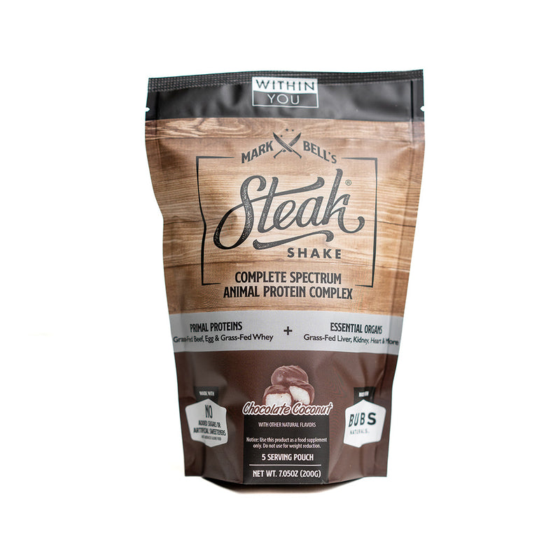 Load image into Gallery viewer, Within You - In 5 Serving Travel Size - Mark Bell's Steak Shake- Complete Spectrum Animal Protein Powder Complex