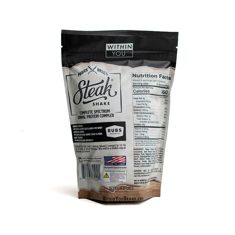 Load image into Gallery viewer, Within You - In 5 Serving Travel Size - Mark Bell's Steak Shake- Complete Spectrum Animal Protein Powder Complex