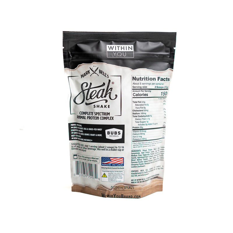 Load image into Gallery viewer, Within You - In 5 Serving Travel Size - Mark Bell's Steak Shake- Complete Spectrum Animal Protein Powder Complex