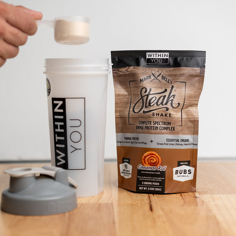 Load image into Gallery viewer, Within You - In 5 Serving Travel Size - Mark Bell's Steak Shake- Complete Spectrum Animal Protein Powder Complex