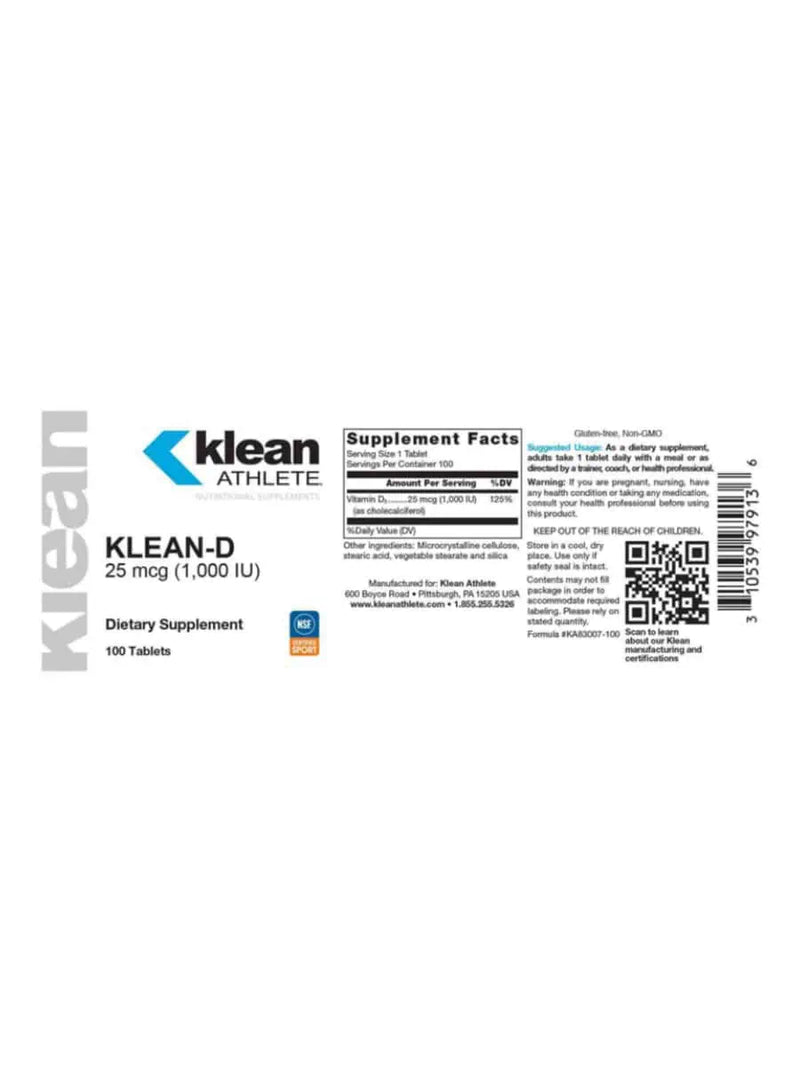 Load image into Gallery viewer, Klean-D 1000 back label supplement facts