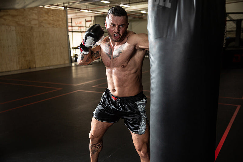 Load image into Gallery viewer, Gorilla Wear - Henderson Muay Thai / Kickboxing Shorts - Black/Gray - Muay Thai Shorts