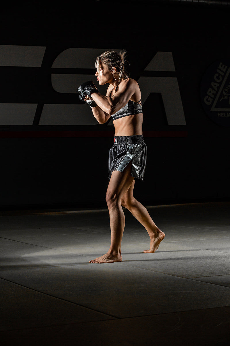 Load image into Gallery viewer, Gorilla Wear - Henderson Muay Thai / Kickboxing Shorts - Black/Gray - Muay Thai Shorts