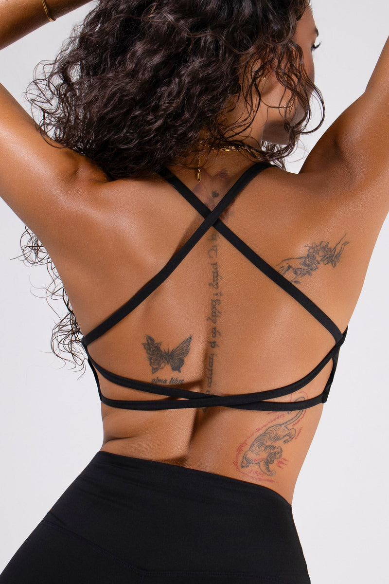 Load image into Gallery viewer, Runner's Athletics - Hot Girl Strappy Open-Back Sports Bra in LuxeForm (Black)