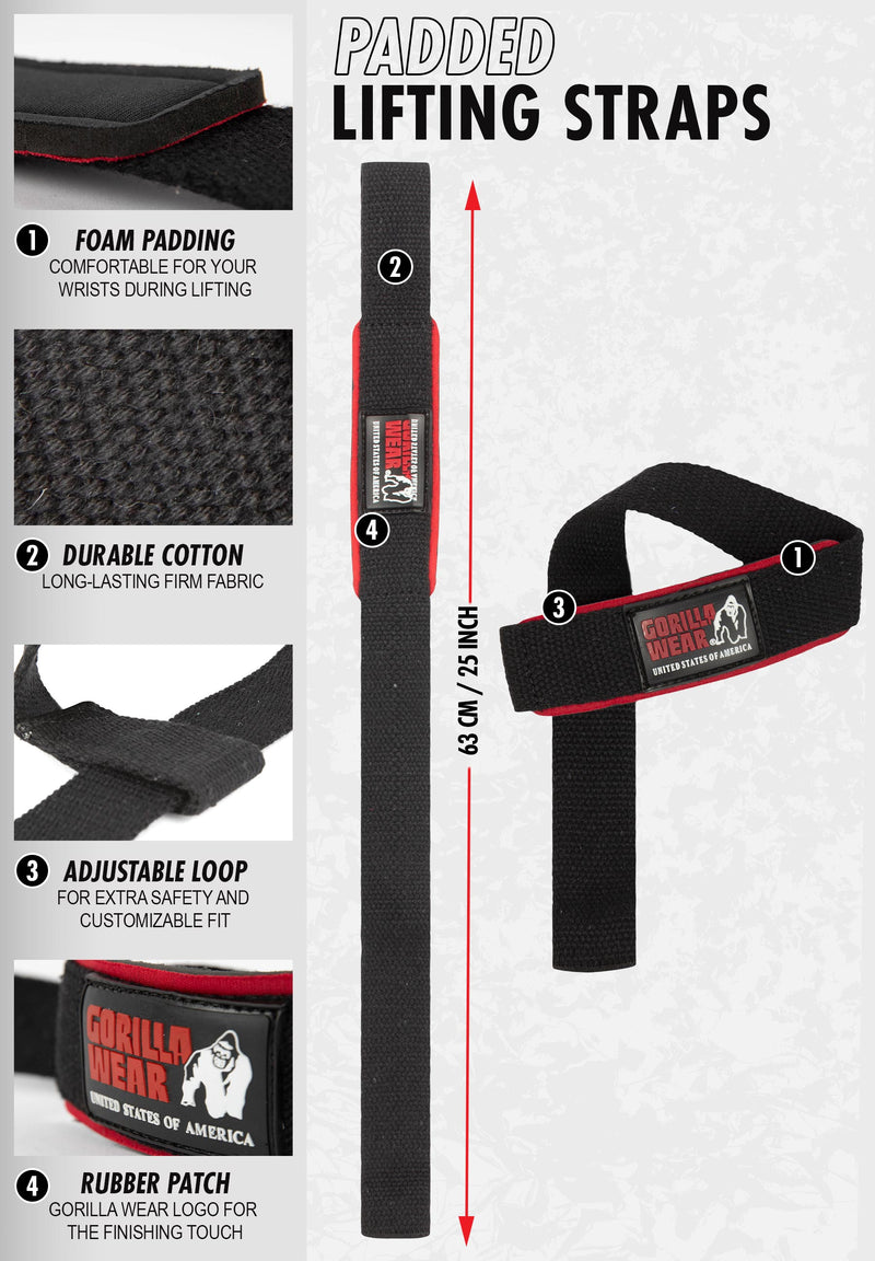 Load image into Gallery viewer, Gorilla Wear - Padded Lifting Straps - Black/Red