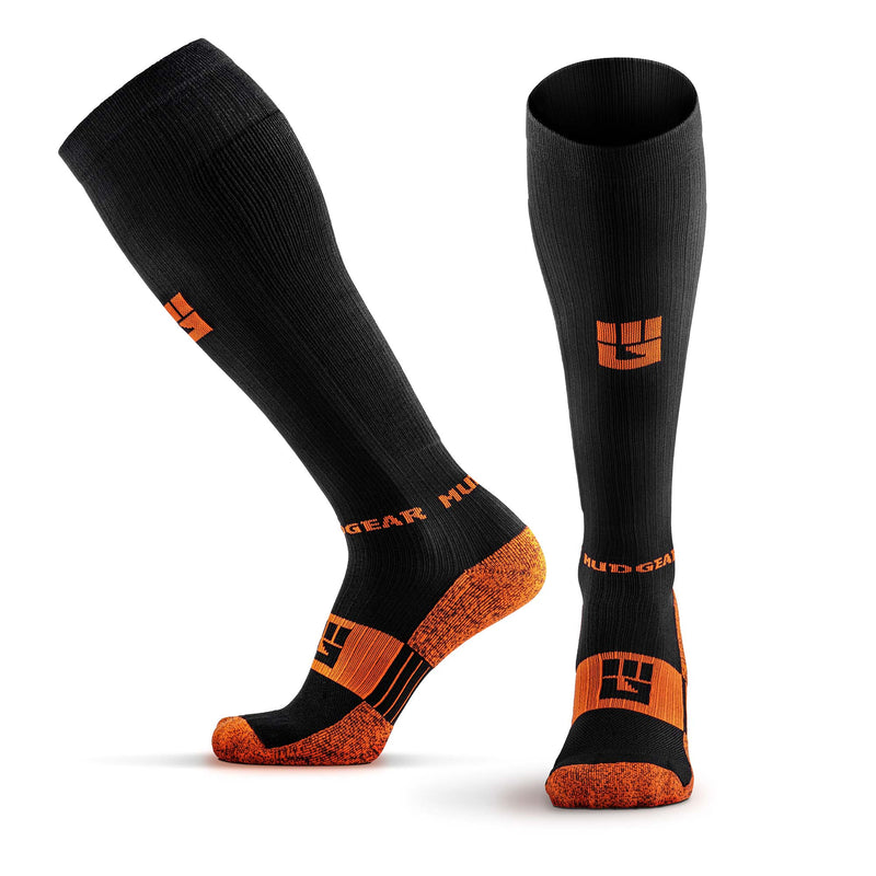 Load image into Gallery viewer, MudGear - Tall Compression Socks (Black/Orange)