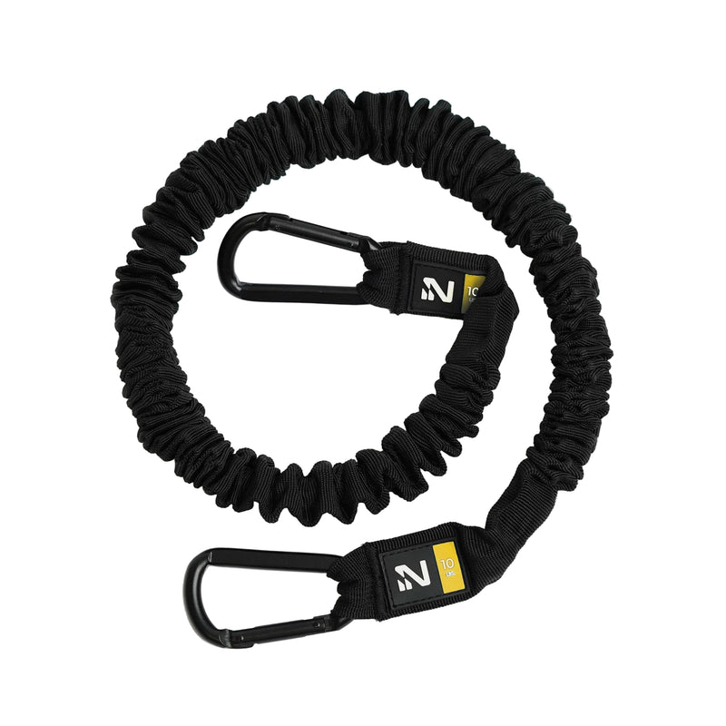 Load image into Gallery viewer, A black resistance band with a steel carabiner, designed for fitness workouts.