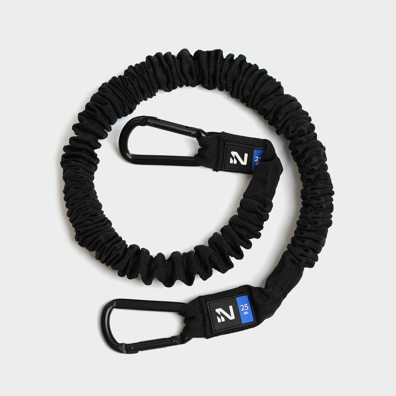 Load image into Gallery viewer, A black resistance band with a steel carabiner, designed for fitness workouts.