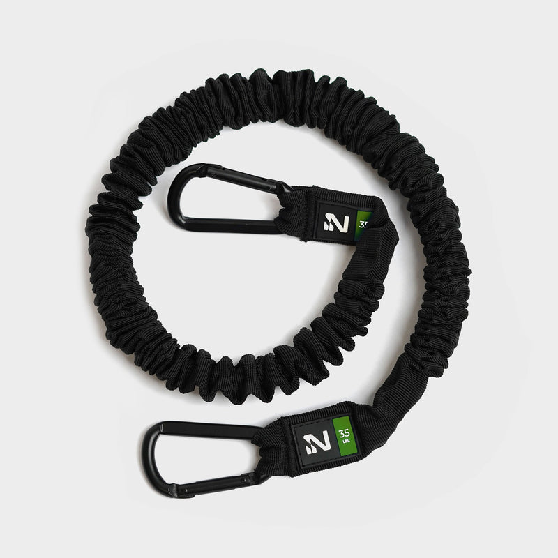 Load image into Gallery viewer, A black resistance band with a steel carabiner, designed for fitness workouts.