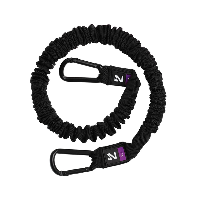 Load image into Gallery viewer, A black resistance band with a steel carabiner, designed for fitness workouts.