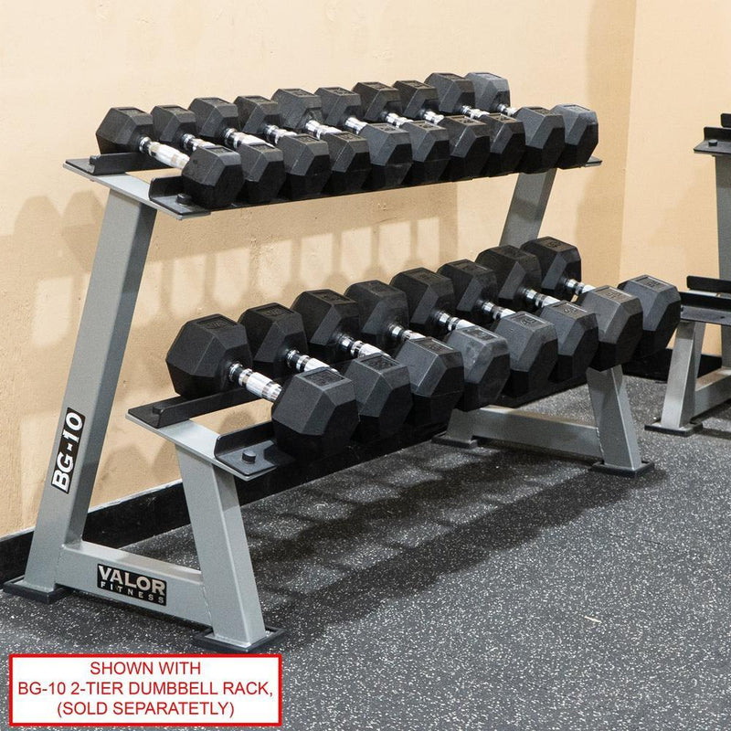 Load image into Gallery viewer, Valor Fitness - Rubber Coated Hex Dumbbells (3-70lbs)