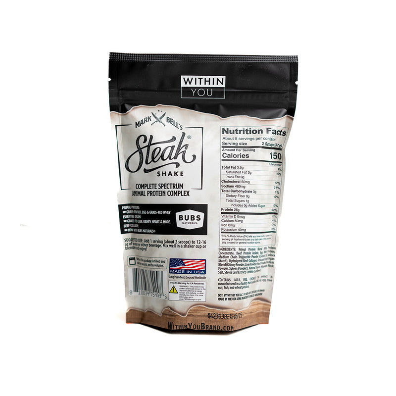 Load image into Gallery viewer, Within You - In 5 Serving Travel Size - Mark Bell's Steak Shake- Complete Spectrum Animal Protein Powder Complex