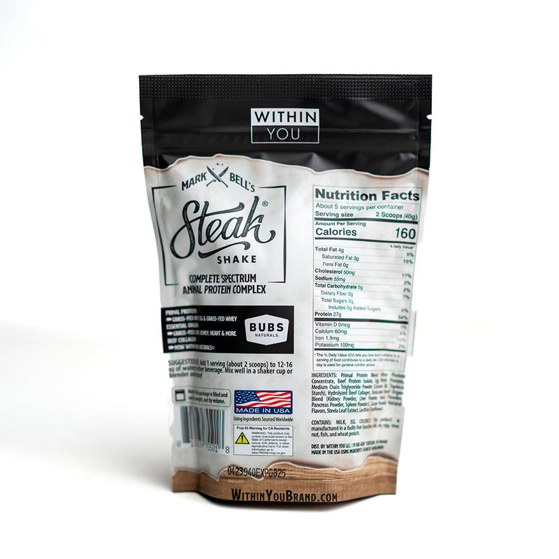 Load image into Gallery viewer, Within You - In 5 Serving Travel Size - Mark Bell's Steak Shake- Complete Spectrum Animal Protein Powder Complex