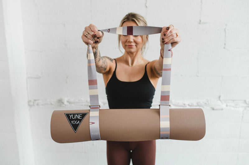 Load image into Gallery viewer, Yune Yoga - Suzy Yoga Strap – Grey Stretching Strap w/ Metal Buckles | Yune Yoga