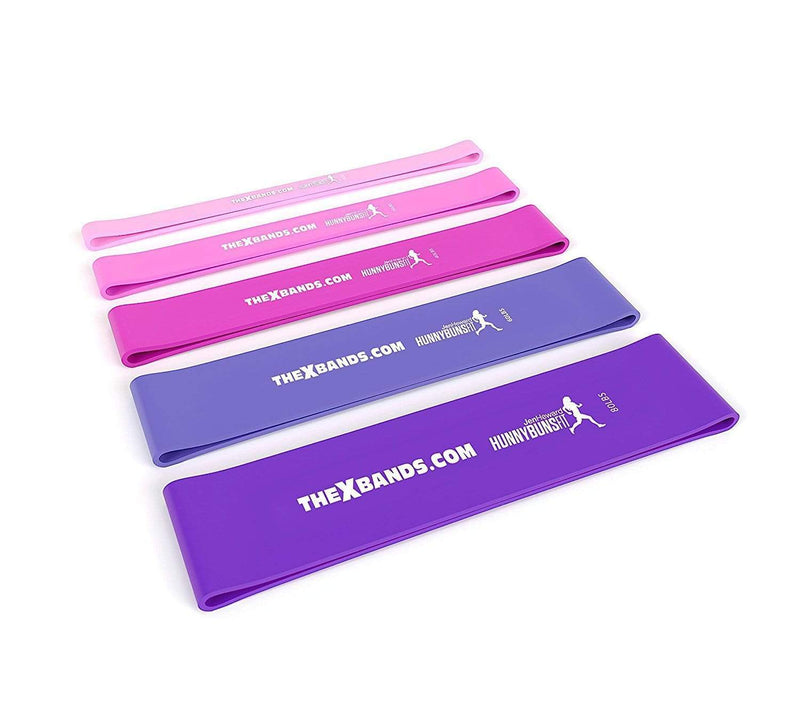 Load image into Gallery viewer, The X Bands - 12" Leg and Booty Building Resistance Bands Deluxe Full Set of 5. 15lbs-80 lbs.