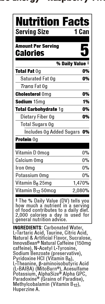 Babe - Energy (2 Cases / 24 Cans) nutrition facts label