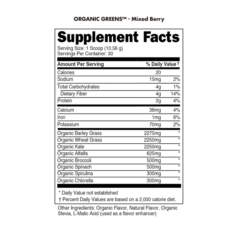 Load image into Gallery viewer, Bucked Up Organic Greens - Supplement Facts Panel