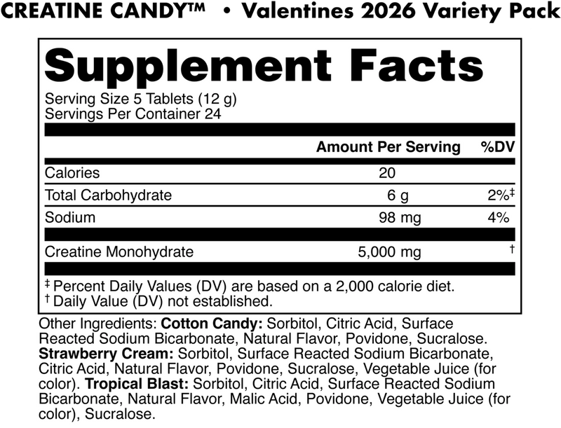 Load image into Gallery viewer, Bucked Up Creatine Candy - Supplement Facts Panel