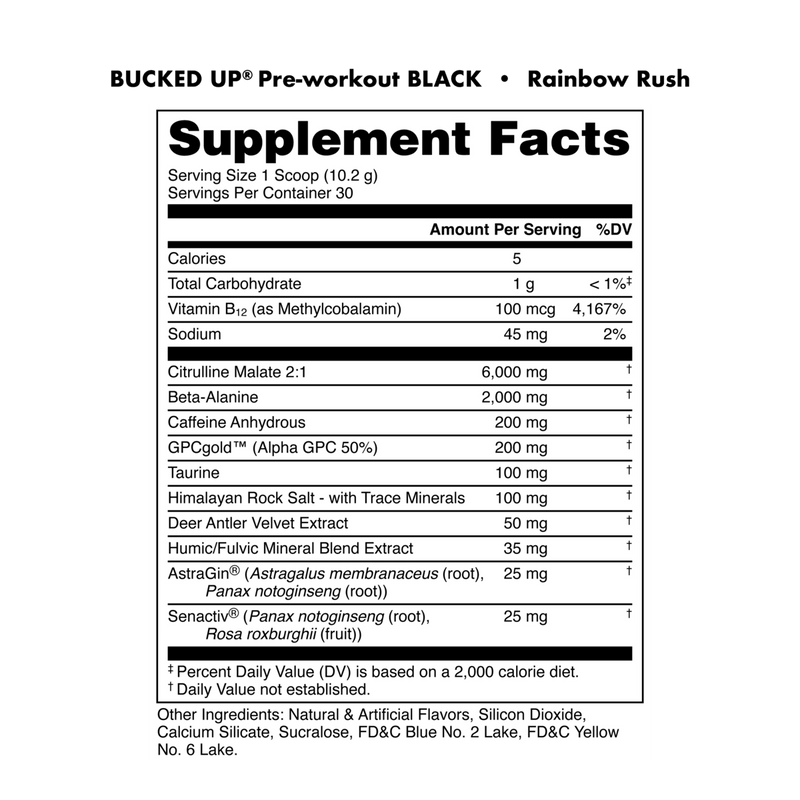 Load image into Gallery viewer, Bucked Up - BLACK Pre-Workout supplement facts