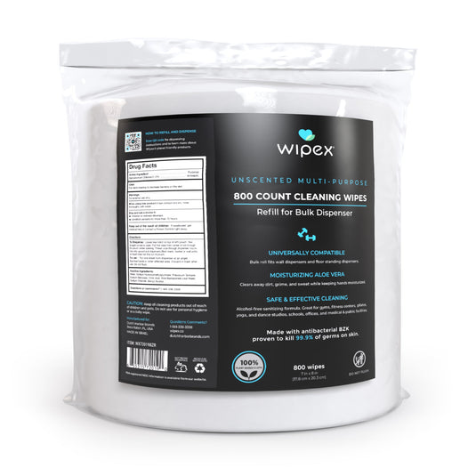 Wipex Co. - Antibacterial Bulk Gym Wipes Refill Roll 800ct | Skin-Safe 98.9% Natural Formula | Biodegradable Cloth