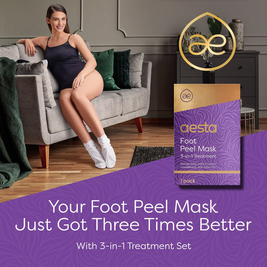 Reathlete - Aesta 3-in-1 Foot Peel Mask, Full-Cycle Foot Care: Revitalizing Mousse + Feet Peeling Mask + Moisturizing Cream | All-Natural Foot Peel Mask for Dry Cracked Feet | Baby Feet Foot Peel Treatment Set