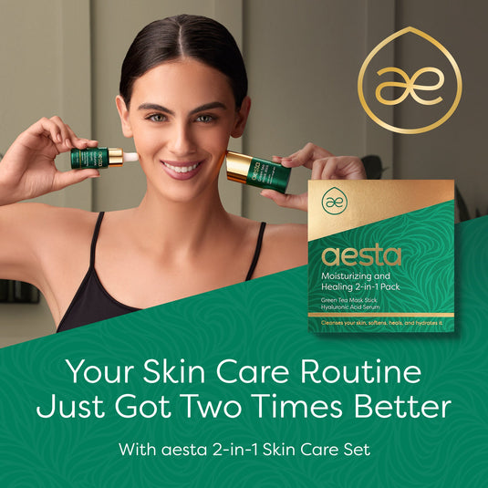 Reathlete - Aesta Green Tea Mask Stick + Hyaluronic Acid Serum for Face Treatment | Gradual Blackhead Remover | Pore-Cleaning, Detoxifying Face Mask, Skin Care Face Serum w/ Anti Aging and Anti Wrinkle Effects