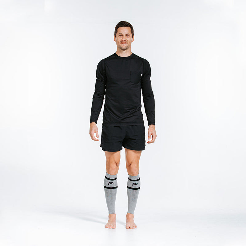 Load image into Gallery viewer, Calf Sleeves, Grey with Black Stripes
