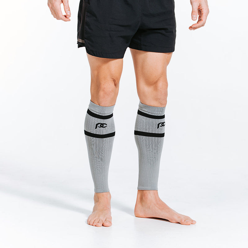 Load image into Gallery viewer, Calf Sleeves, Grey with Black Stripes
