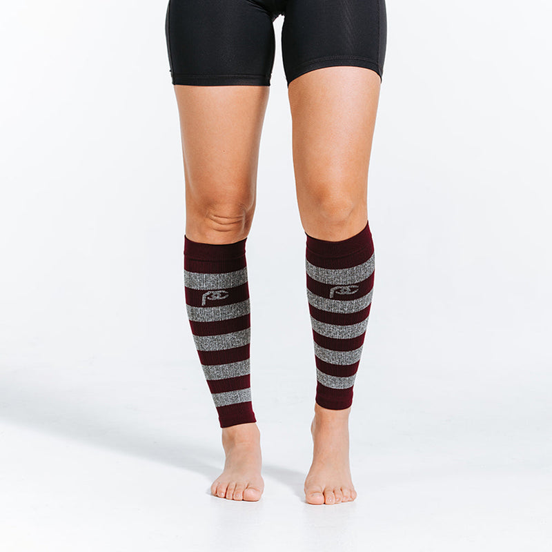 Load image into Gallery viewer, Calf Sleeves, Maroon and Heather Stripes
