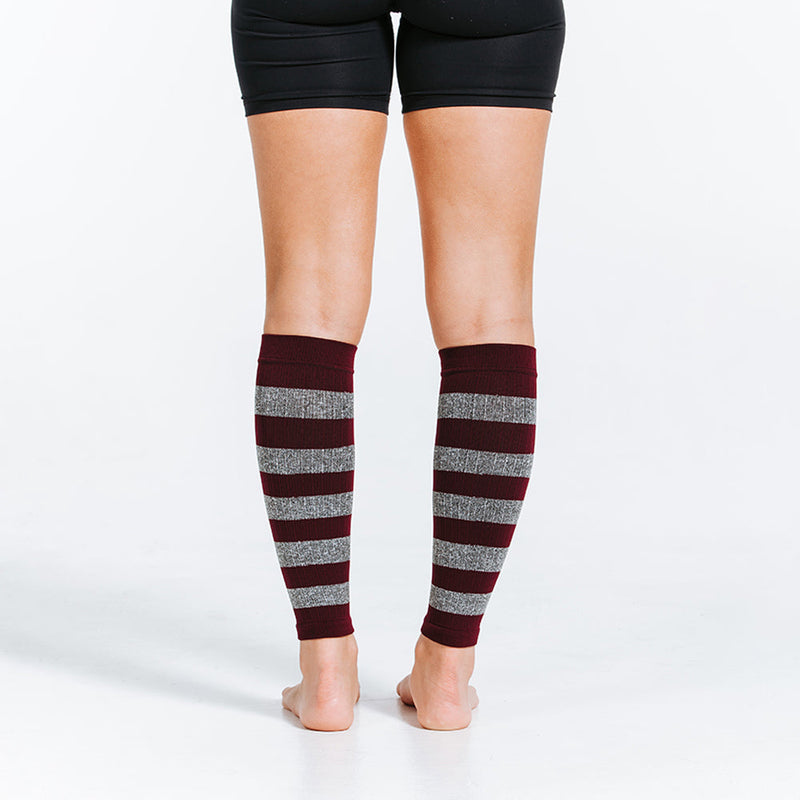 Load image into Gallery viewer, Calf Sleeves, Maroon and Heather Stripes
