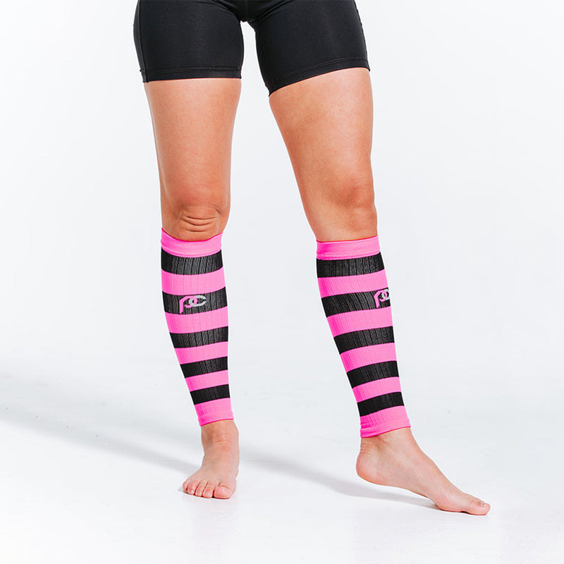 Load image into Gallery viewer, Calf Sleeves, Neon Pink and Black
