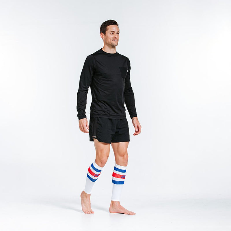 Load image into Gallery viewer, Pro Compression - Calf Sleeves, White, Red and Blue Stripe
