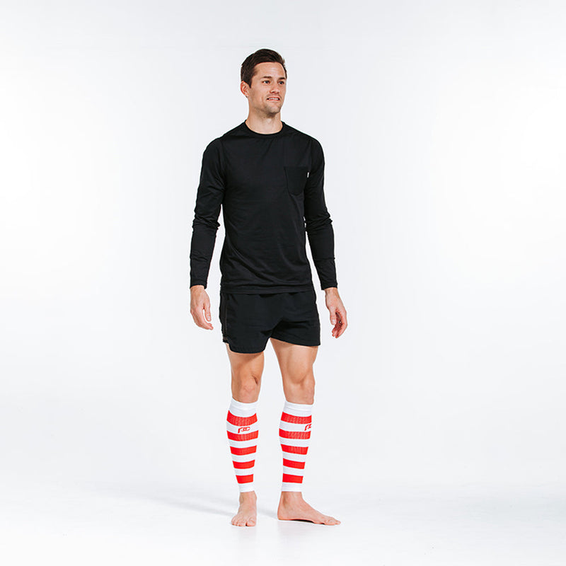 Load image into Gallery viewer, Calf Sleeves, White and Red Stripe
