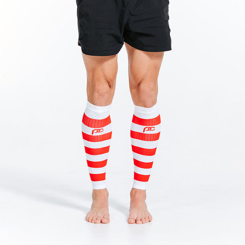 Load image into Gallery viewer, Calf Sleeves, White and Red Stripe
