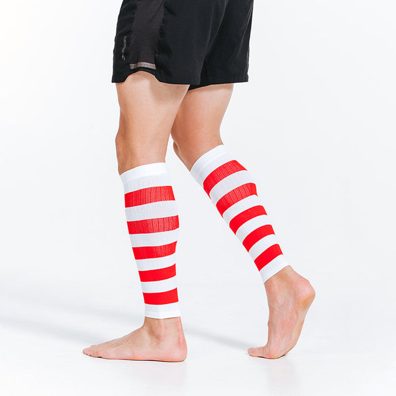 Load image into Gallery viewer, Calf Sleeves, White and Red Stripe
