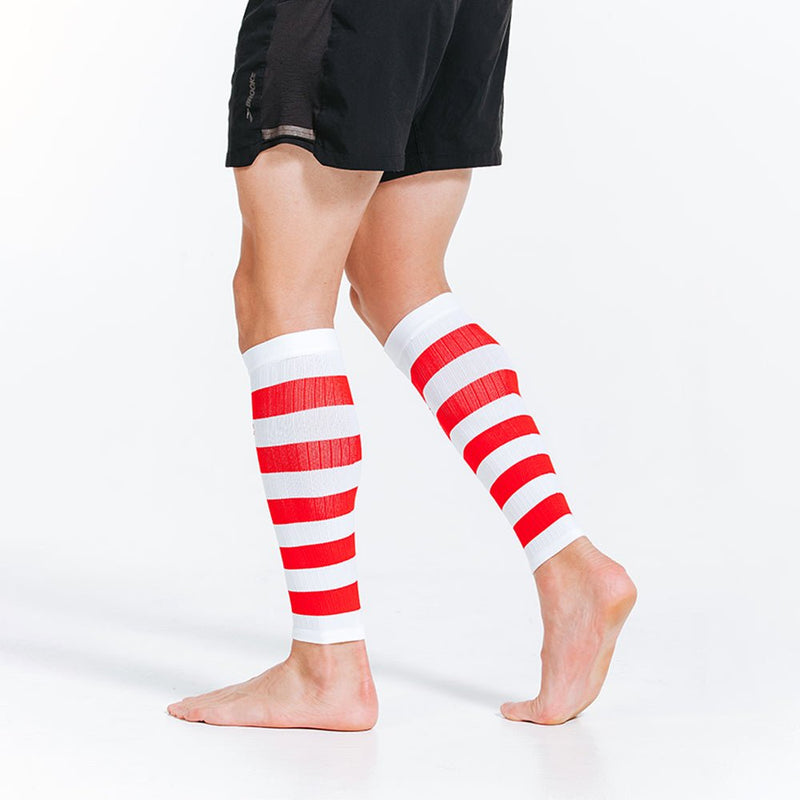 Load image into Gallery viewer, Pro Compression - Calf Sleeves, White and Red Stripe
