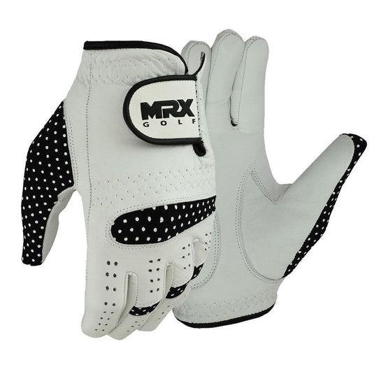 MRX - Women's Golf Gloves Left & Right Hand Cabretta Leather Golfer Glove - Left / White / Black / S